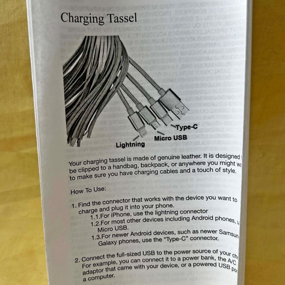 TASSLE, HAS 4 SHORT COMPUTER CABLES WITH DIFFERENT CONNECTION ENDS FOR CHARGING, - Picture 3 of 10